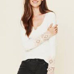 Free People Cream  Kombucha Crochet Cuff Thermal Top Size S